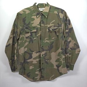 VTG Duck Bay Camouflage Button-Up Shirt Men Large Long Sleeve‎ Military FLAWED